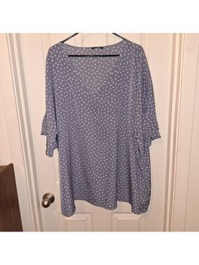 Bloom Chic Blue White Plus Size Peasant Blouse
